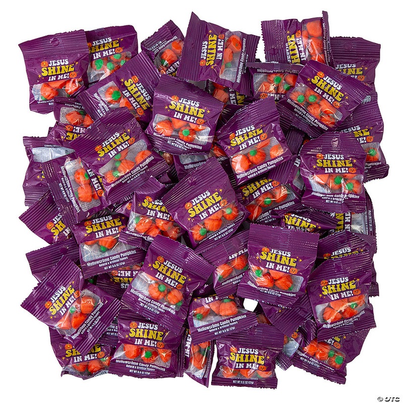 30 oz. Religious Jesus Shine in Me Halloween Mellow Creme Pumpkin Candy Bags  50 Pc.