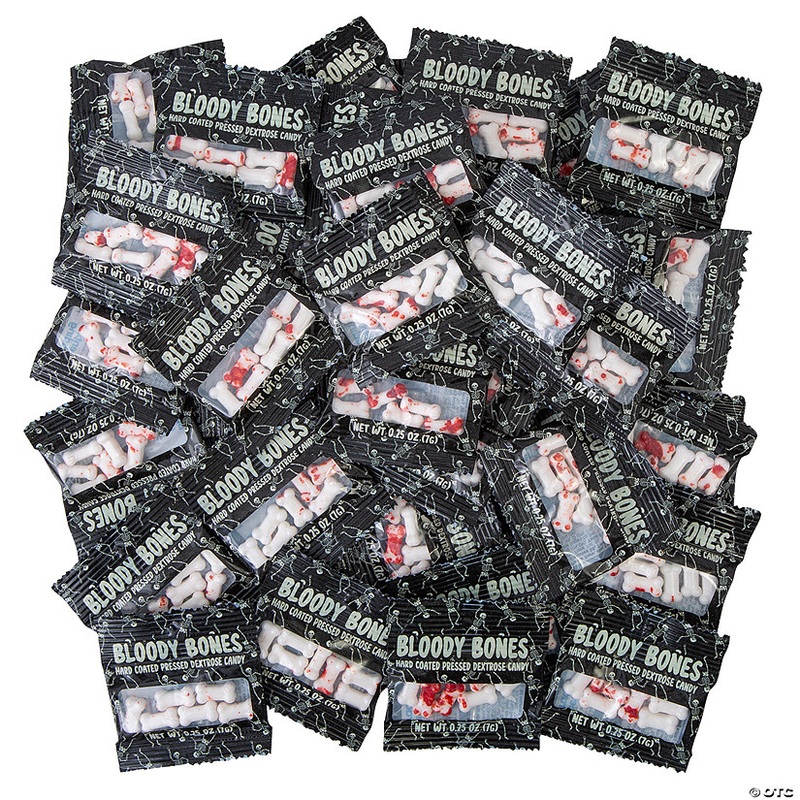 12.5 oz. Halloween Hard-Coated Bloody Bones Pressed Dextrose Candy Bags  50 Pc.