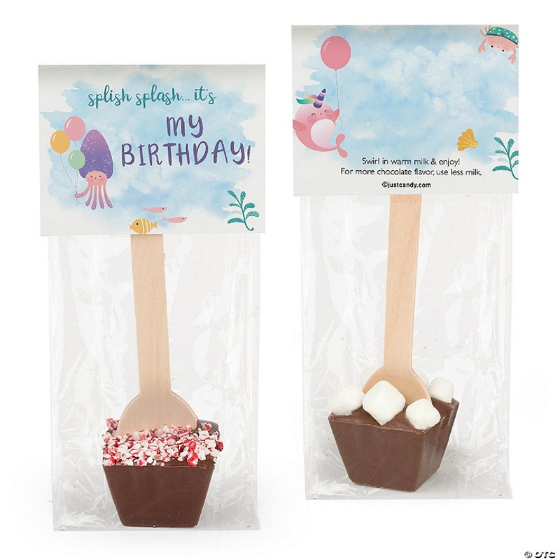 12 Pcs Birthday Hot Chocolate Spoons Milk Chocolate Mini Marshmallows Mermaid