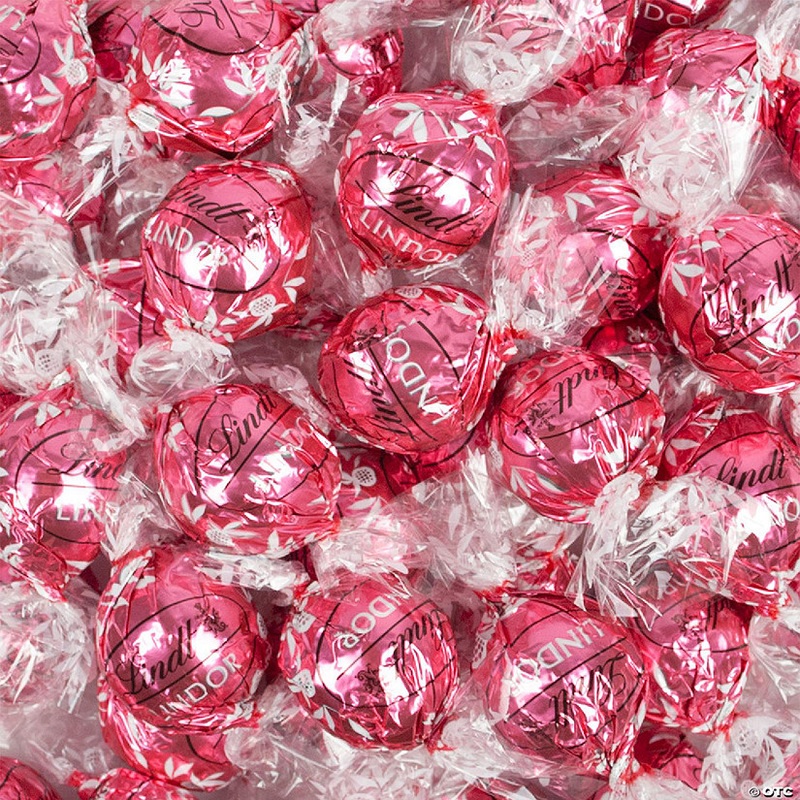 27 Pcs Pink Candy Strawberries & Cream Lindor Chocolate Truffles by Lindt (12oz)