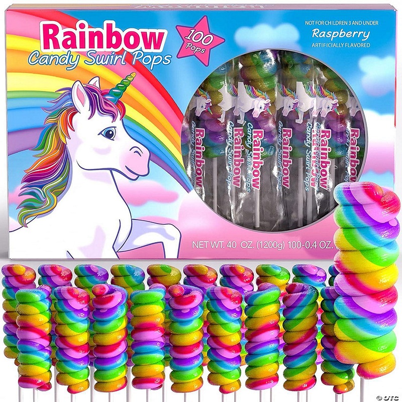 Unicorn Candy Lollipops Individually Wrapped Bulk 100pk - Swirl Lollipop Rainbow Candy