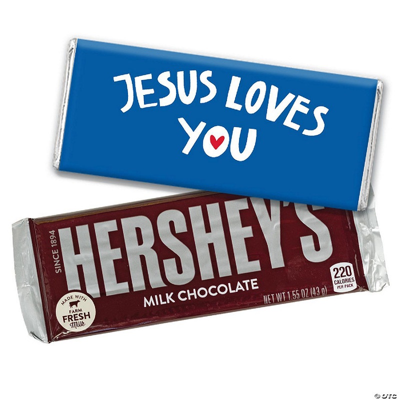 24ct Jesus Loves You Vacation Bible School Religious Hershey's Candy Party Favors Chocolate Bars & Wrappers (24 Pack)