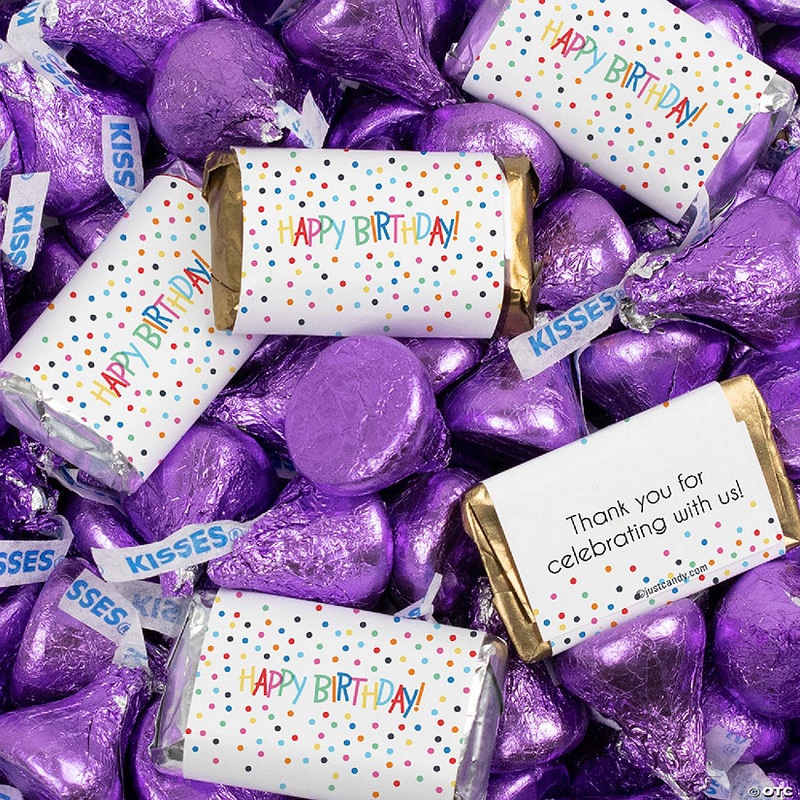 128 Pcs Birthday Candy Party Favors Hershey's Miniatures & Purple Kisses (1.58 lbs) - Dots