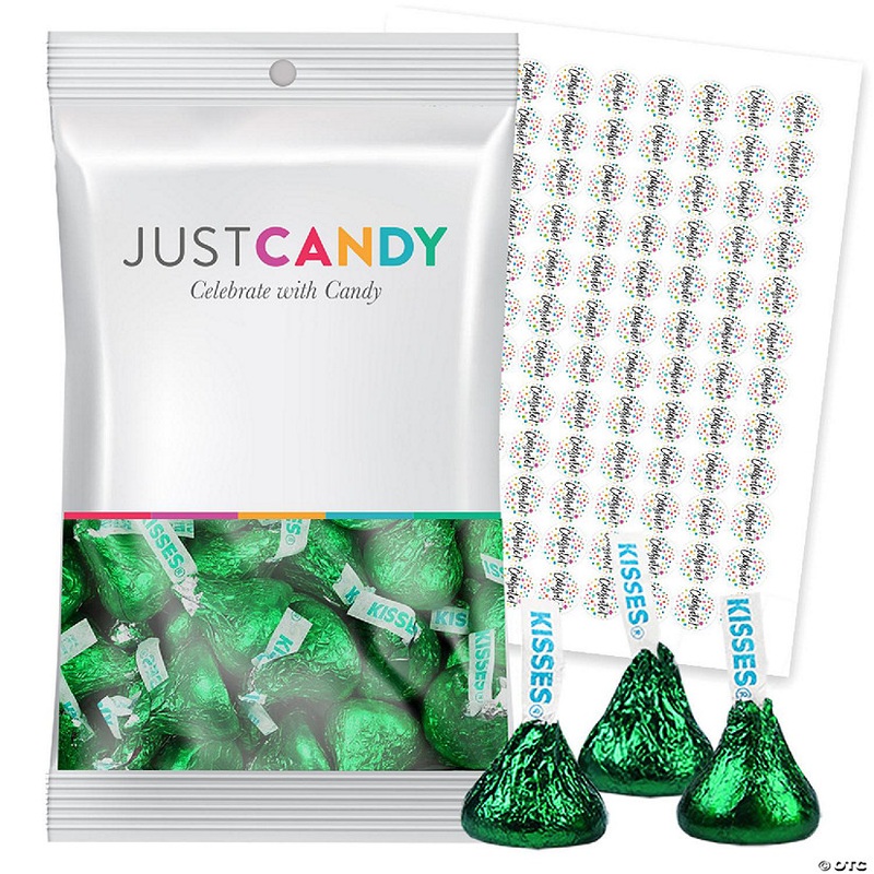 180ct Green Foiled Milk Chocolate Kisses Candy With Celebrate Stickers by Just Candy