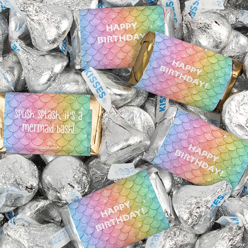 124 Pcs Mermaid Kid's Birthday Candy Party Favors Wrapped Hershey's Miniatures and Kisses by Just Candy (1.52 lbs)