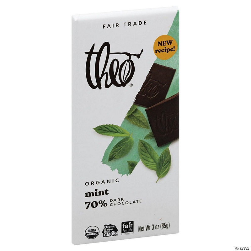 Theo Chocolate Chocolate Bar Dark Mint Organic 3 Oz (Pack of 12)