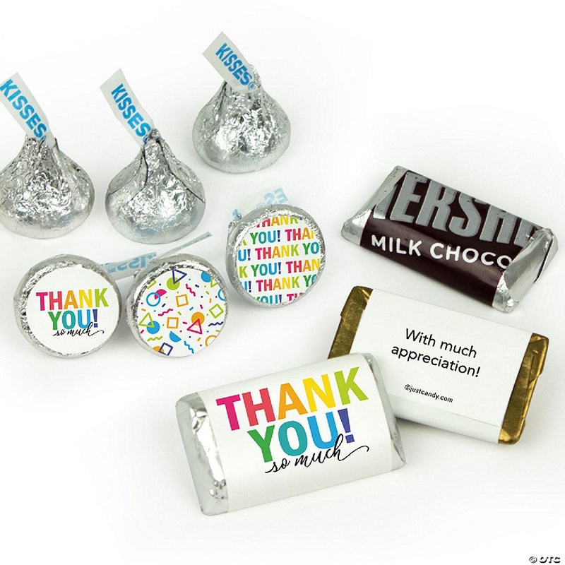 Thank You Candy For Party Favors (Approx. 90 Pcs Milk Chocolate Hershey's Kisses & 38 Pcs Wrapped Miniatures) - Colorful Thank You