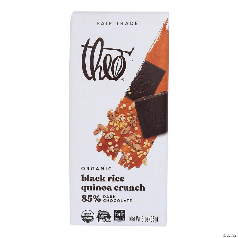 Theo Chocolate Black Rice Quinoa Crunch, 85 Percent Dark Chocolate 3 oz, Pack of 12