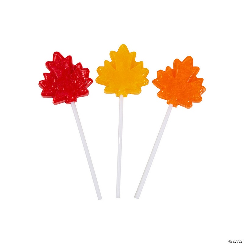 2" 7 oz. Maple Leaf-Shaped Wrapped Cherry, Lemon & Orange Lollipops - 12 Pc.
