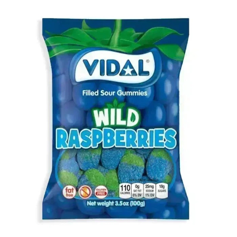 Vidal Sour Wild Raspberry Gummy Candy Peg Bags: 14-Piece Case