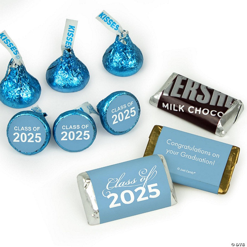 119ct Light Blue Graduation Wrapped Miniatures & Stickered Kisses Assortment by Just Candy