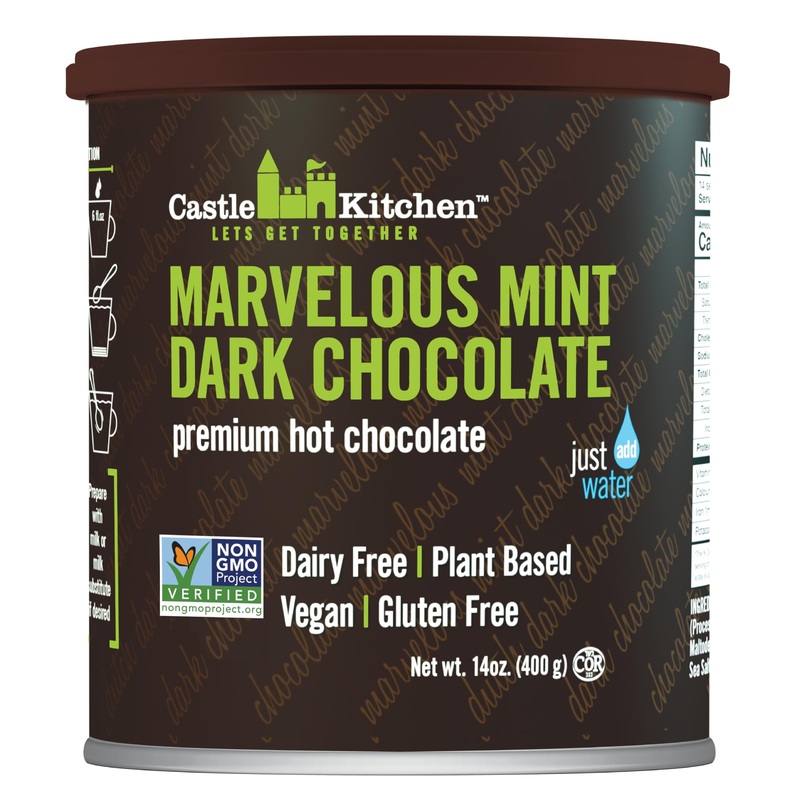 Castle Kitchen Marvelous Mint Dark Chocolate Hot Chocolate - Dairy-Free, Vegan Premium Hot Chocolate Mix - Just Add Water - 14 O