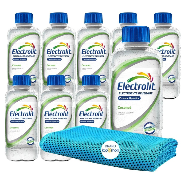 Electrolit Coconut Hydration Drink With Electrolytes 21 Fl Oz Plastic Bottles 9 Pack + 1 Microfiber Cooling Towel By Kool8Shop I