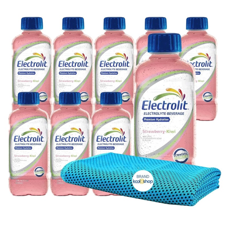 Electrolit Strawberry Kiwi Hydration Drink With Electrolytes 21 Fl Oz Plastic Bottles 9 Pack + 1 Microfiber Cooling Towel By Koo