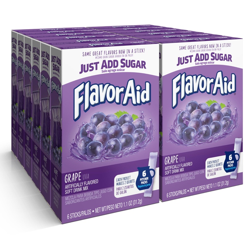 Flavor Aid Grape Unsweetened Drink Mix Pitcher Packets, 2 Quart (6 Sticks), 72 Count