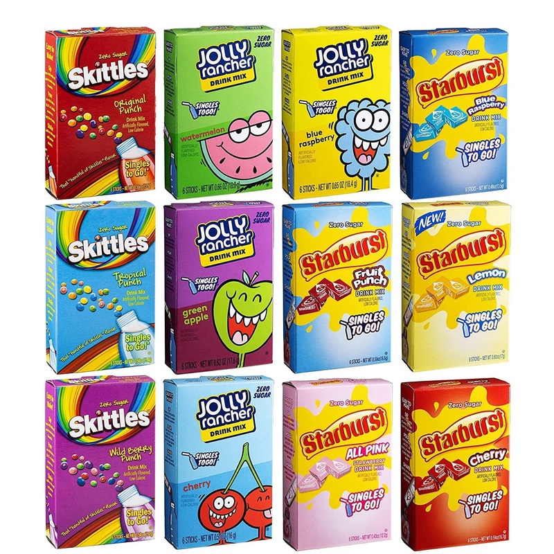Singles To Go! Sugar Free Variety Pack Of Water Enhancers - Skittles, Starburst And Jolly Rancher Drink Mix Variety - 0.57 Ounce