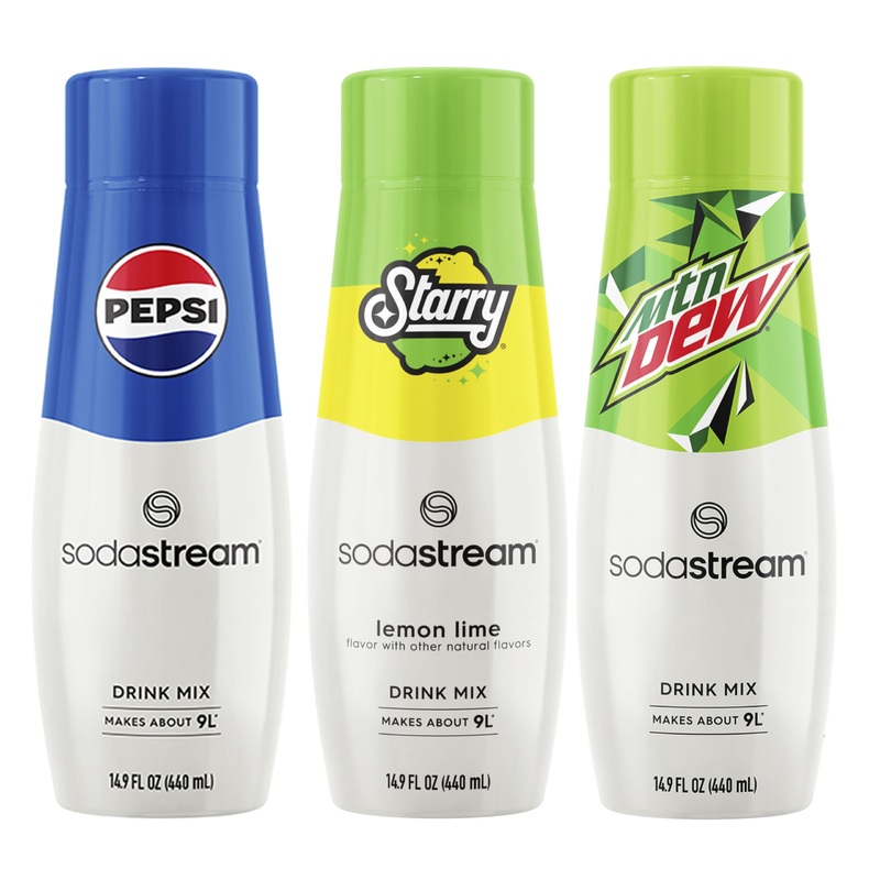 SodaStream Pepsi, Starry & MTN Dew - 14.9 Fl Oz (Pack of 3) - Refreshing Carbonated Beverage Variety