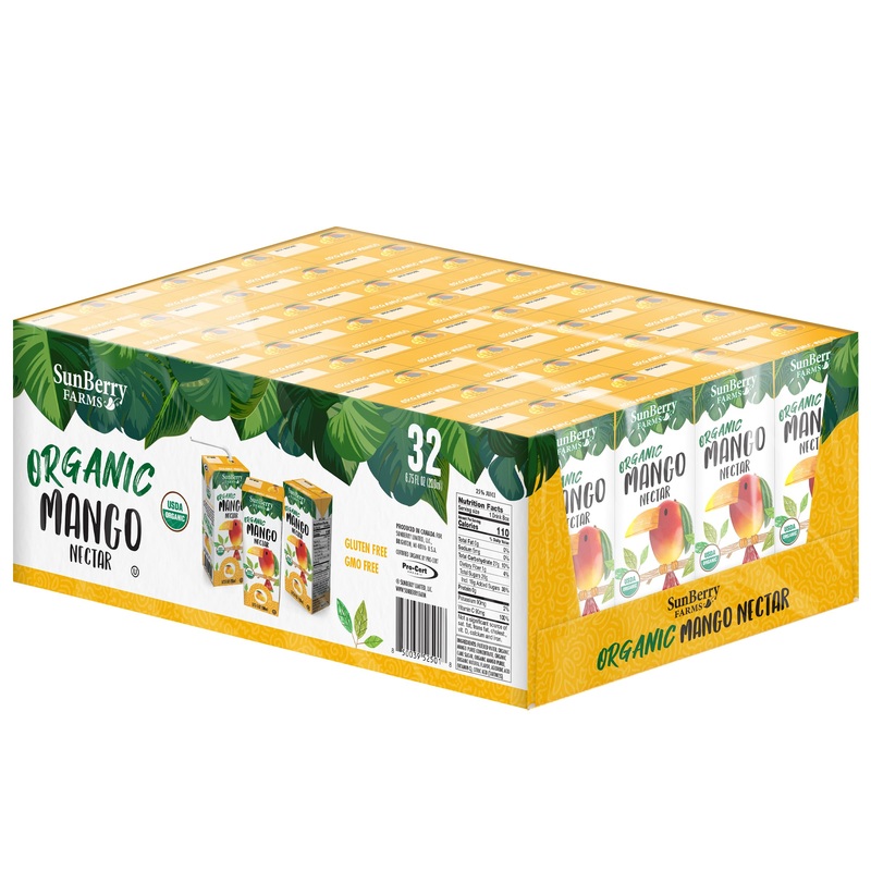 Sunberry Farms Organic Mango Nectar Juice Boxes, 6.75 Fl Oz, 32 Pack, Gluten Free, Non-GMO, All Natural Refreshing Drink
