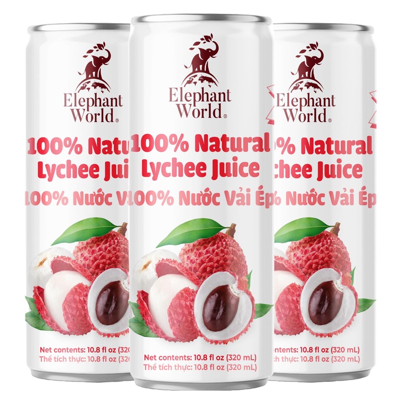 Elephant World 100% Natural Lychee Juice | Non Gmo | 10.8 Oz (Pack Of 12), Lychee