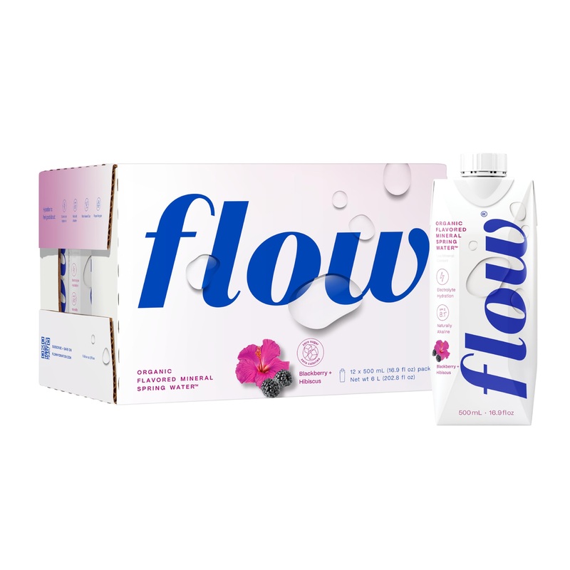 Flow Water Organic Blackberry Hibiscus Alkaline Water, 16.9 Fz (12 Pack)