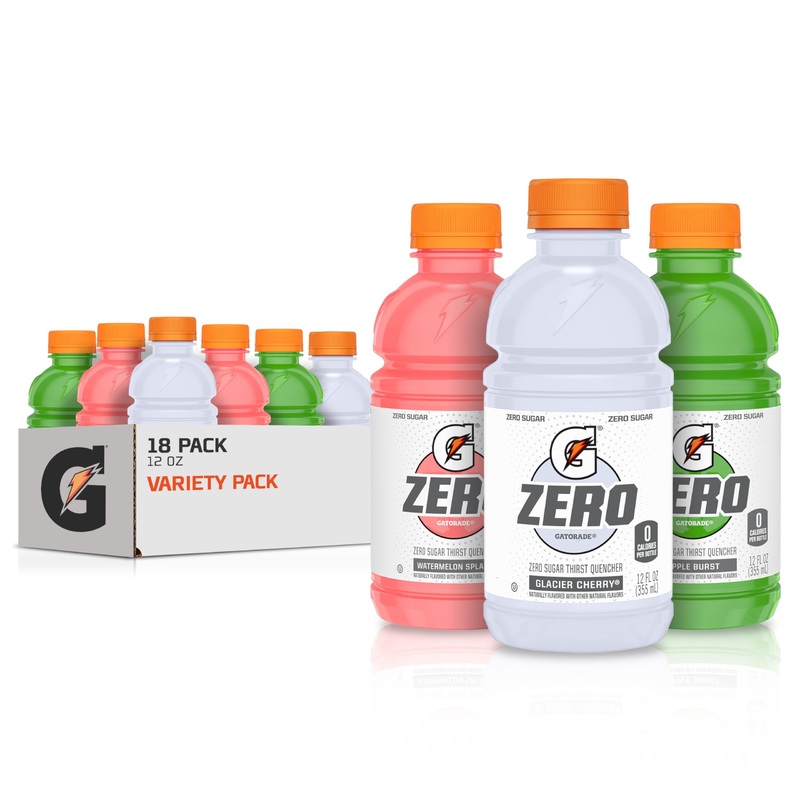 Gatorade G Zero Sports Drink, Glacier Cherry, Watermelon Splash, Apple Burst Variety Pack, 12 Fl Oz (Pack Of 18)