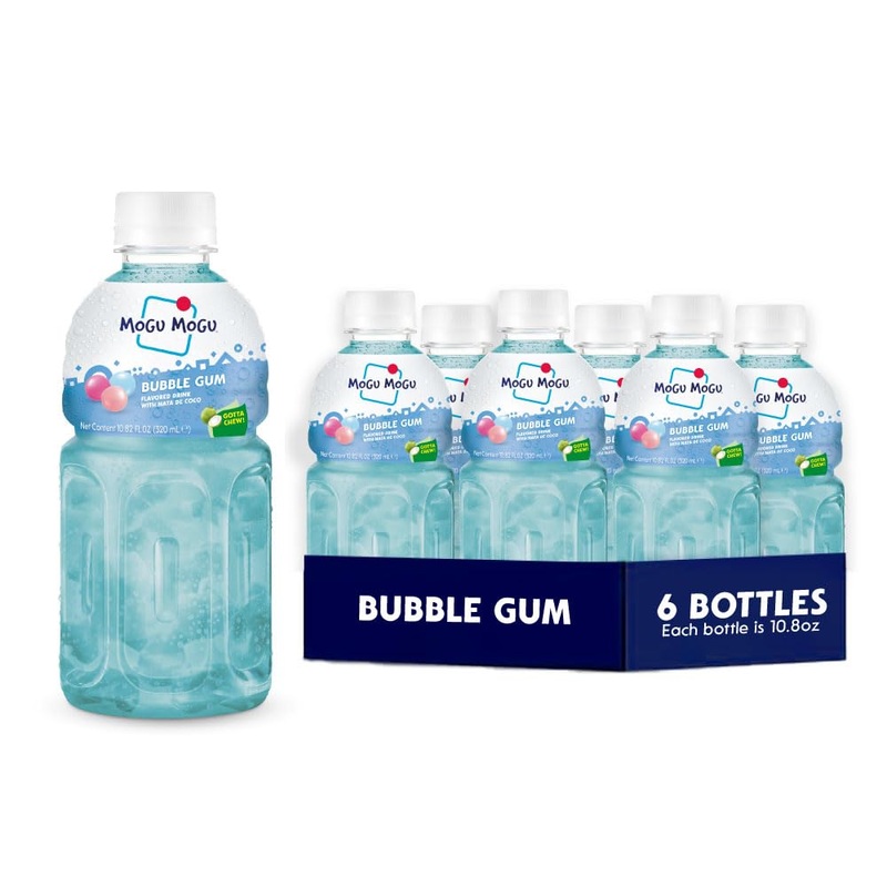 Mogu Mogu Drink Bubble Gum (6 Bottles) Delicious Drinks Made With Nata De Coco (Coconut Jelly). Fun Chewable Juice Boxes For Kid