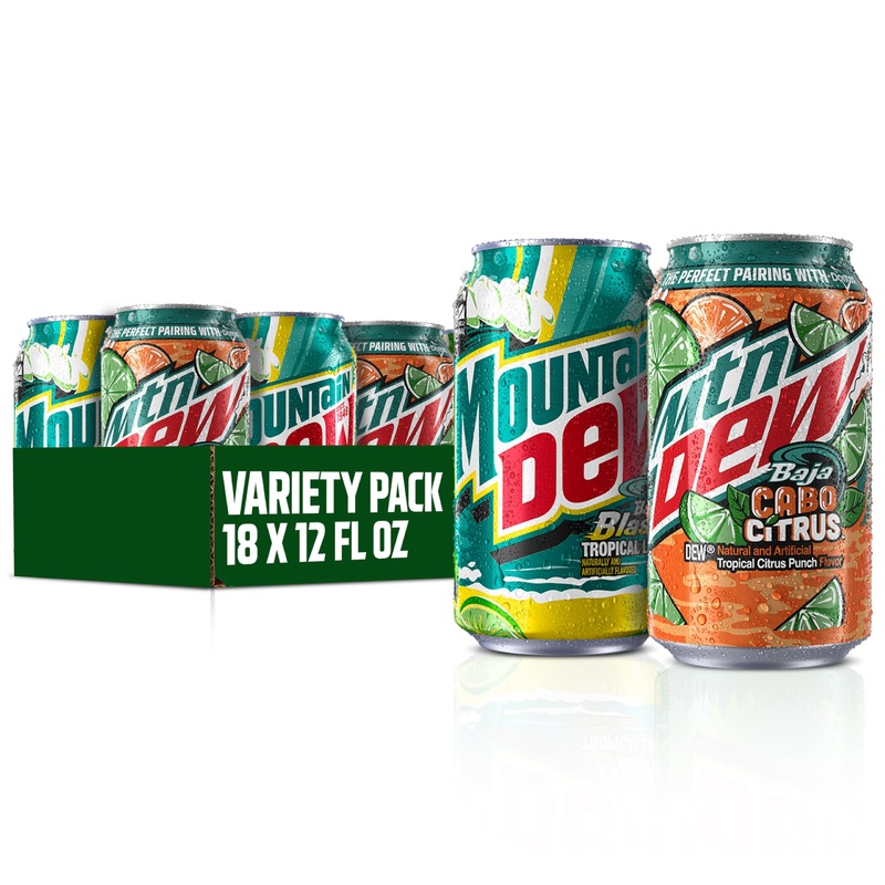 Mountain Dew Baja Variety Pack - 18 Cans (12 Fl Oz) - Includes Baja Cabo Citrus & Baja Blast - Refreshing Citrus Soft Drink