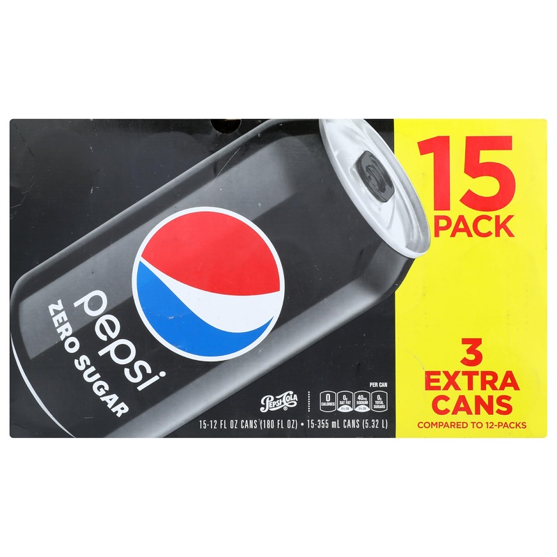 Pepsi Bonus Pack 12 Fl Oz 15Pk Black, Zero Sugar, 15 Count, (Pack Of 15)