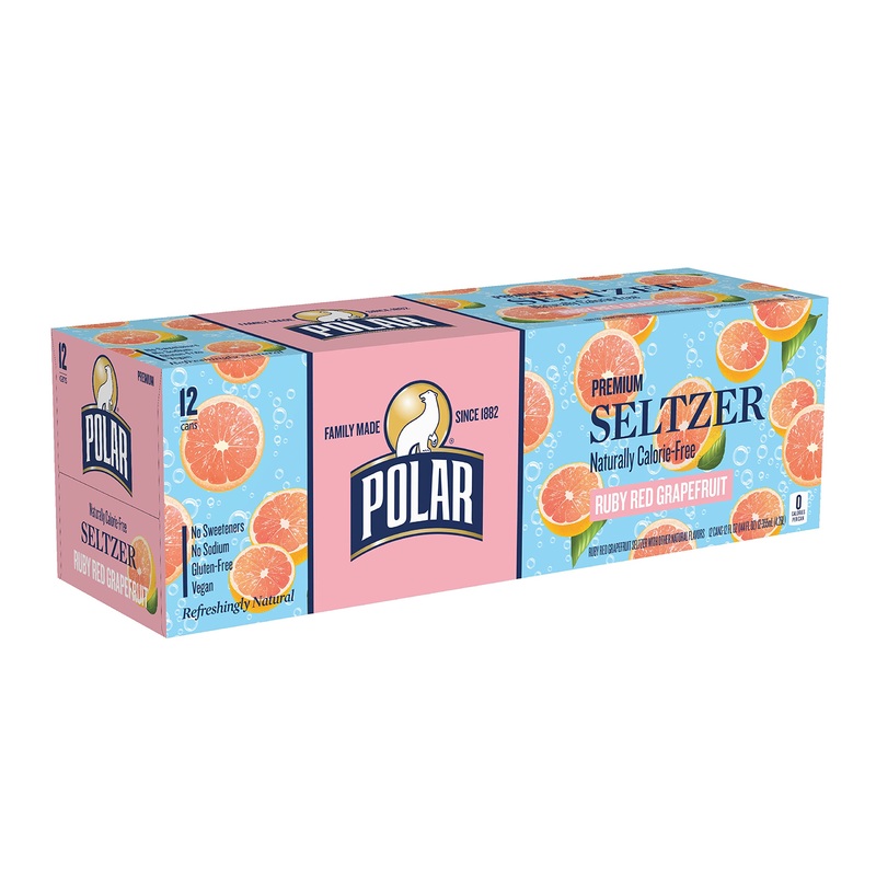 Polar Seltzer Water Ruby Red Grapefruit, 12 Fl Oz Cans, 12 Pack