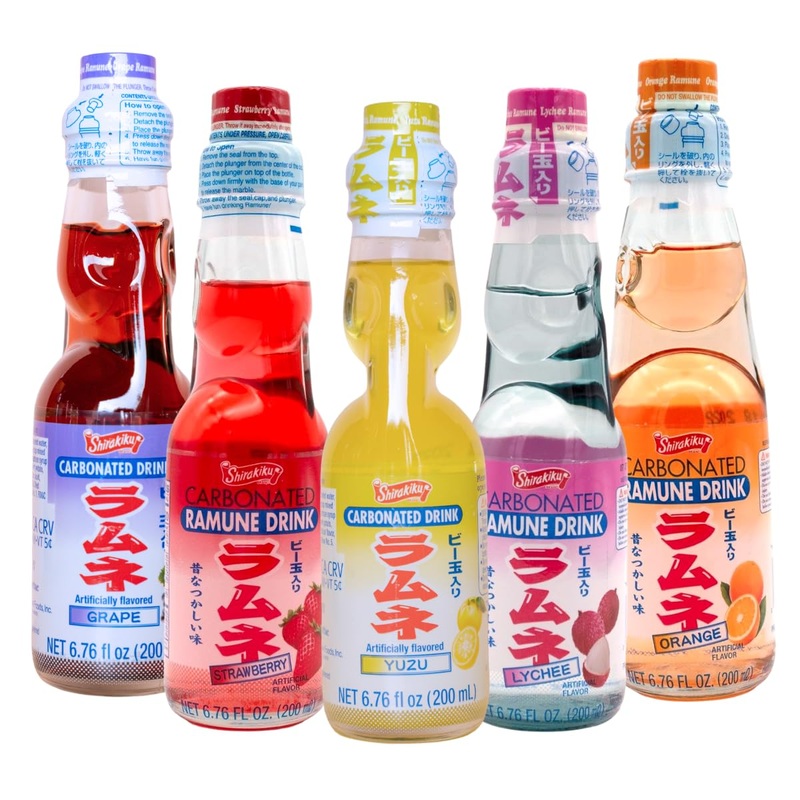 Ramune Japanese Soda Variety Pack - Yuzu, Lychee, Grape, Strawberry, And Orange.Japanese Marble Soda Drink Pack Of 5