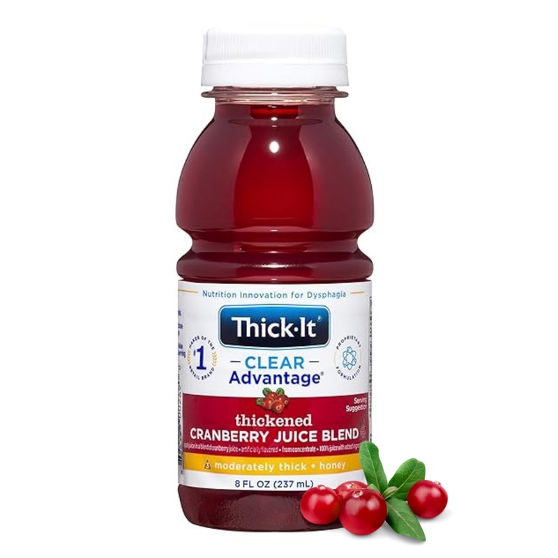 Thick-It Clear Advantage Moderately Thick Cranberry Juice, Honey Consistency, Ready-To-Drink, Digestible Swallowing Aid, Hydrati