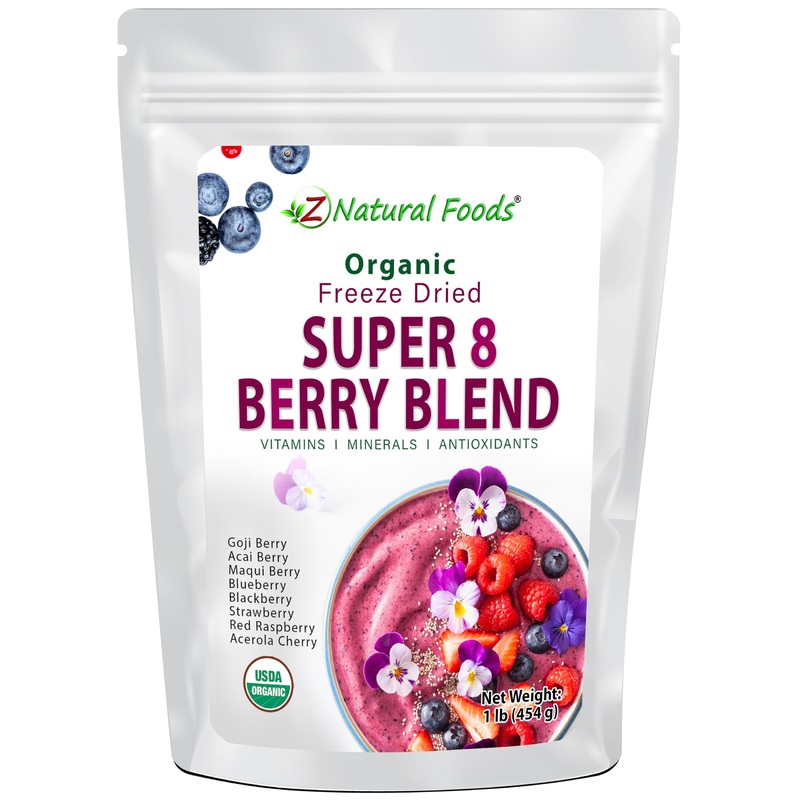 Z Natural Foods Super 8 Berry Blend - Organic Freeze Dried Berry Powder, Fruit Superfood Powder - Delicious Powdered Fruit Berry