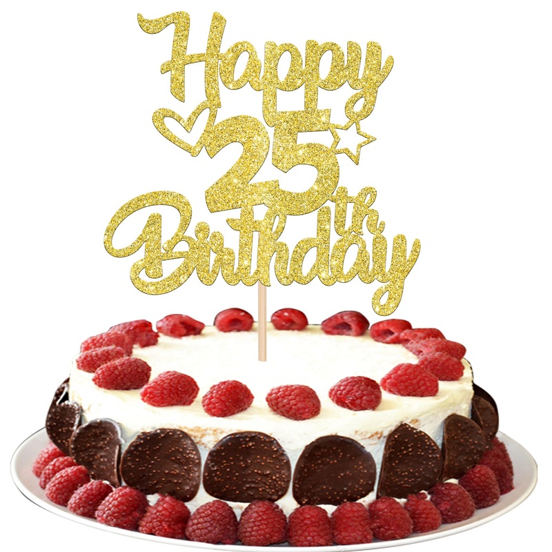 1 Pack Happy 25Th Birthday Cake Topper Glitter Heart Star 25 Fabulous Cake Pick Birthday Sign Cake Decorations For Children 25Th