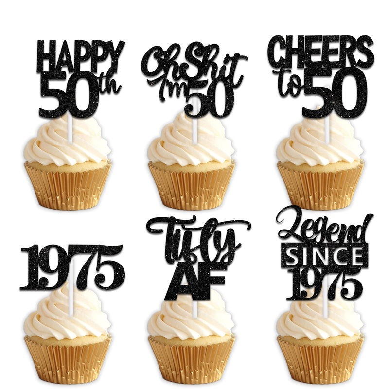 18Pcs Black Glitter Happy 50Th Dessert Cupcake Topper Pick For Funny Legend Since 1998 Theme Decor Supplies Men Women Happy 50 B
