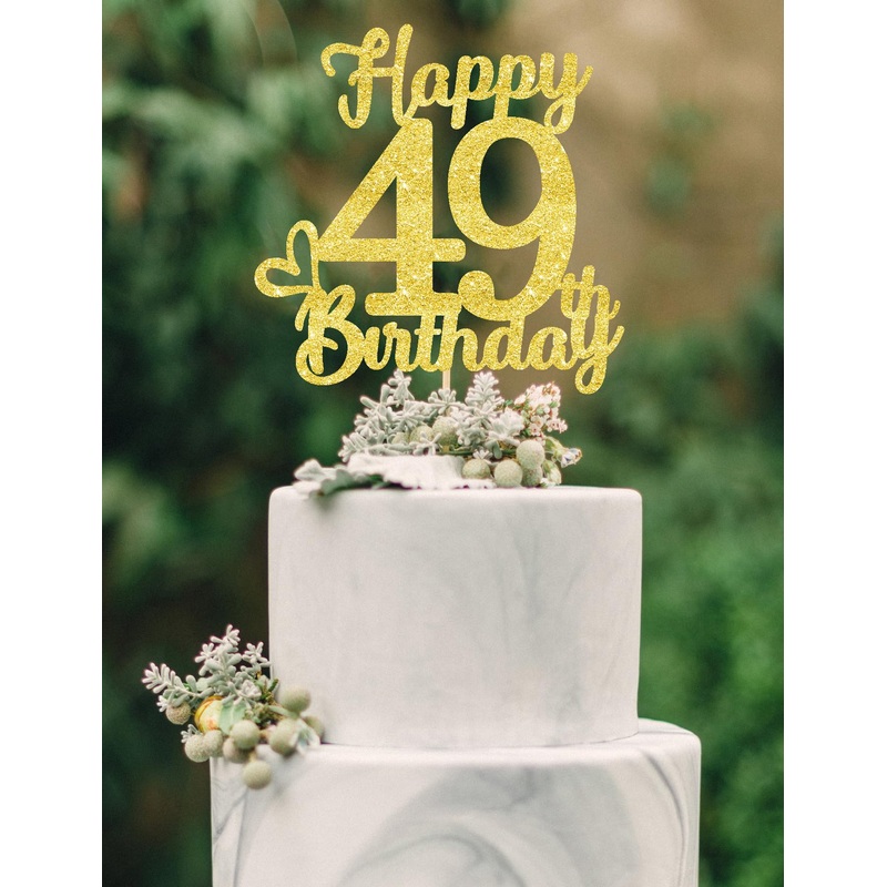 49 Birthday Cake Toppers-Gold Glitter, 49Th Cake Topper For Men,49 Cake Topper For Women, 49Th Birthday Decorations,49Th Birthda