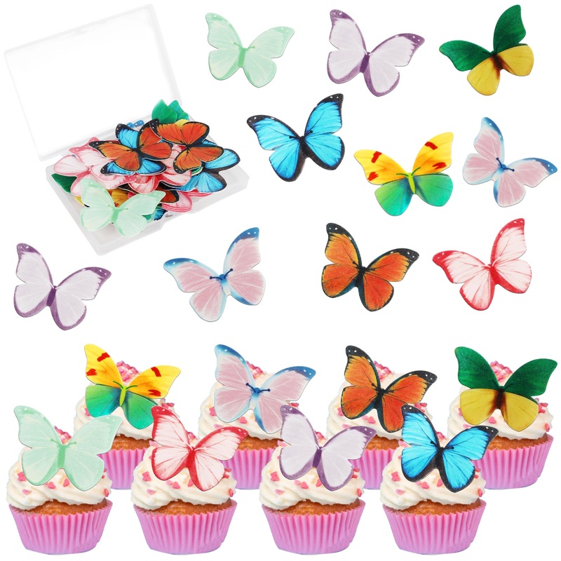 50 Pcs Edible Butterfly Cupcake Toppers Butterfly Cupcake Picks Wafer Paper Butterfly Cupcake Decorations For Butterfly Theme Ba