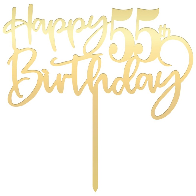 Bekaterea Happy 55Th Birthday Cake Topper, Mirrored Gold Acrylic Durable Party Decorations, Hello Years Old, Birthday, Decoratio