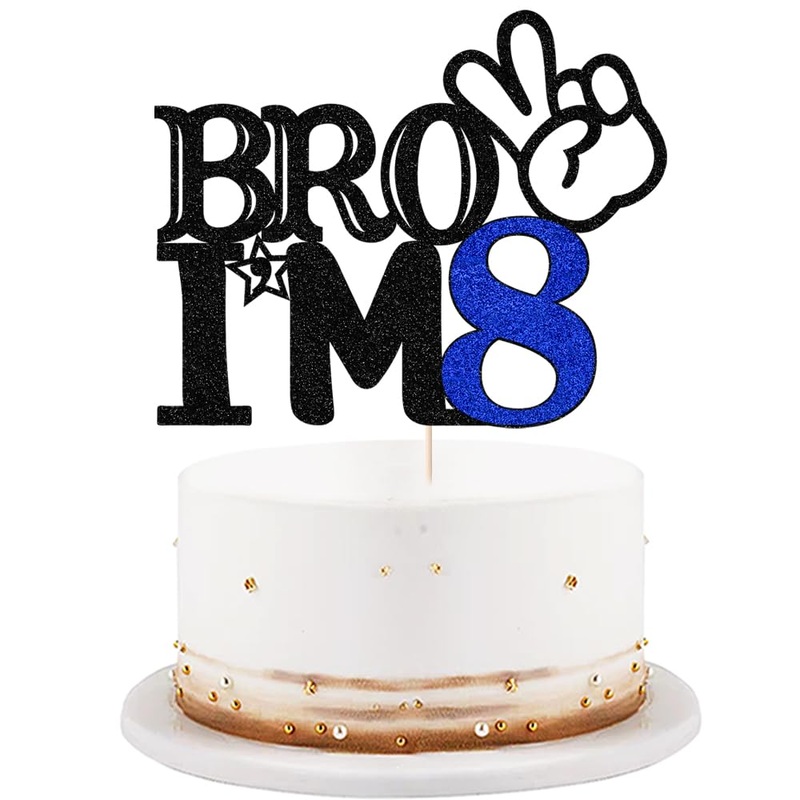 Bro I'M 8 Cake Topper- 8Th Birthday Cake Picks, Officially Teenager Cake Topper, Boy 8Th Birthday Cake Decorations - 8 Years Old
