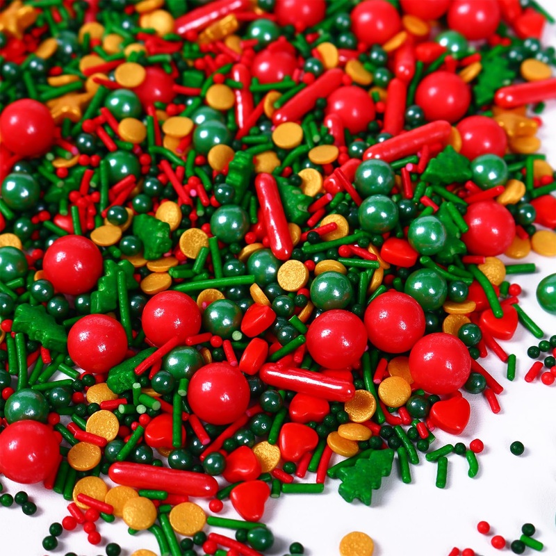 Christmas Sprinkles For Cookies, Red And Green Sprinkles With Green Tree & Gold Star, Perfect For Christmas Dessert Party 4.23 O