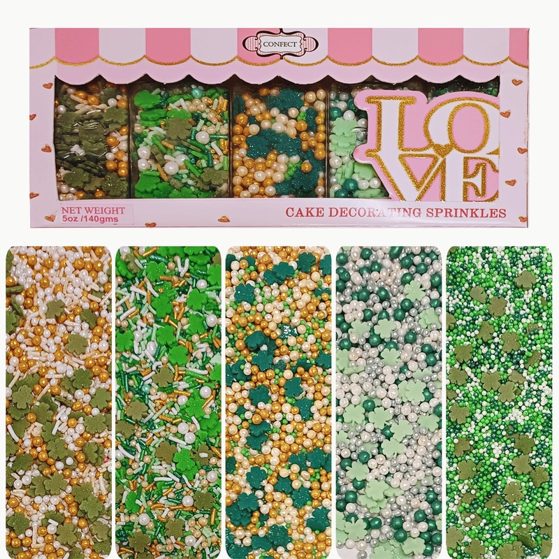 Confect St. Patricks Green,White And Gold Pearl, Vermicelli Sprinkles | Clover Sprinkles | Edible Sprinkles For Baking & Cake De