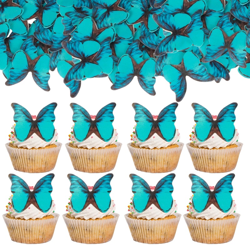 Gyufise 48Pcs Edible Butterfly Cake Decorations - Wafer Paper Butterflies & Cupcake Toppers In Green