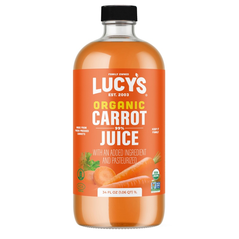 Lucys Family Owned - American Carrots Organic 99% Pure Carrot Juice, 34 Oz. Glass Bottle (Made From Fresh Pressed)