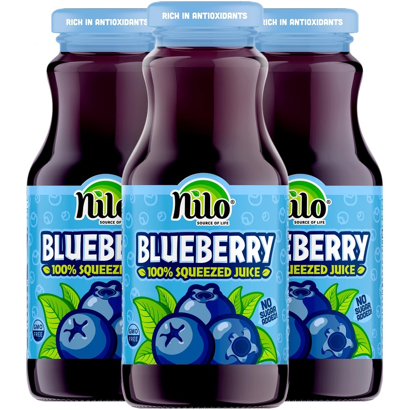 Nilo Blueberry Juice | 100% Squeezed Wild Blueberry Arandano | No Sugar Added | Non Gmo | Not From Concentrate | 8.45 Oz (Pack O