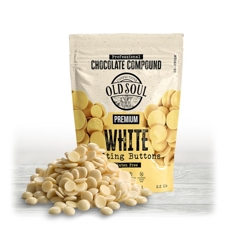 Oldsoul Chocolate Compound Buttons 2.2 Lb | White Chocolate | Smooth Melting | Perfect For Baking & Desserts (2.2 Lbs, White Cho