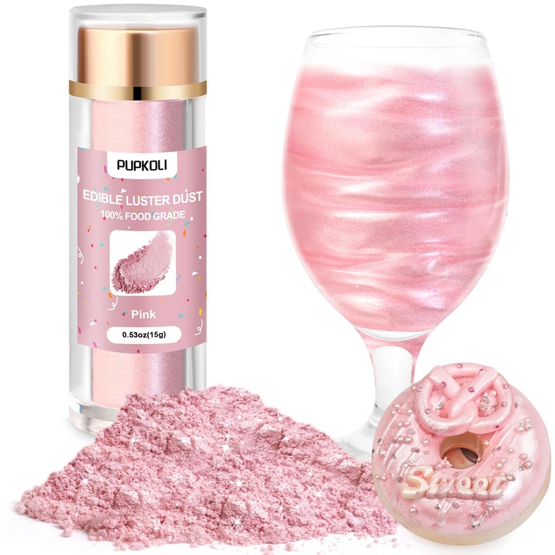 Pink Edible Glitter For Cakes And Cocktails, 15G Food-Grade Pink Luster Dust Edible Shimmer Powder For Drinks,Baking,Easter Egg