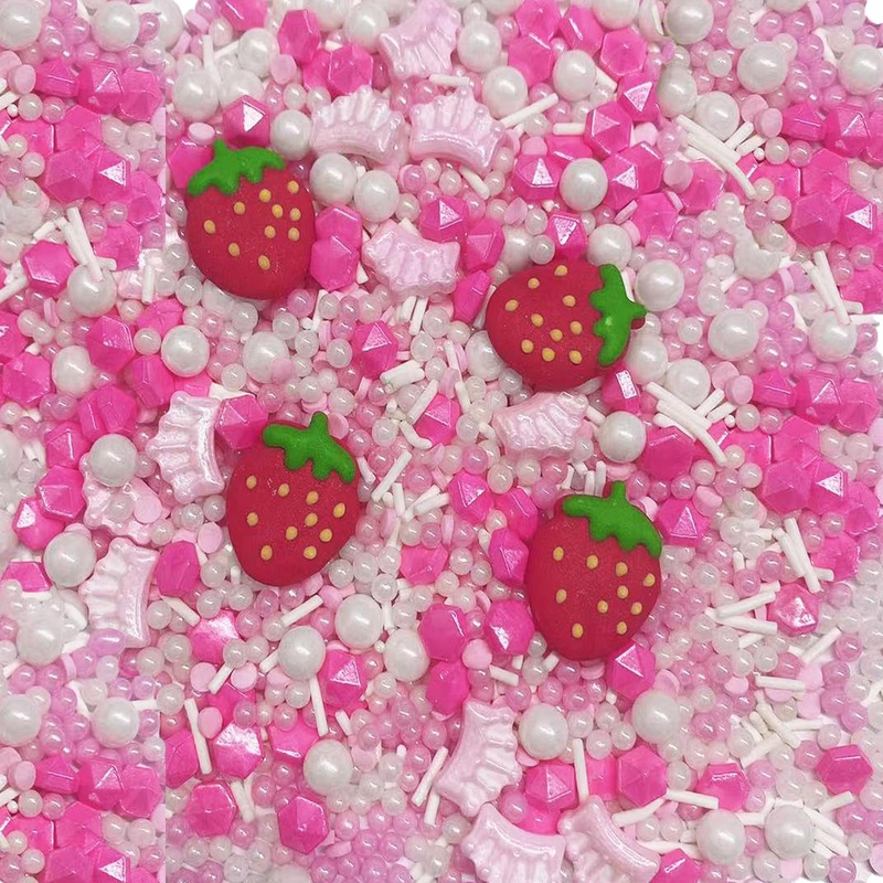 Sentovac Strawberry Sprinkles Pink Crown Pearl Mix Size Candy Sprinkles Edible Sugar Princess Cake Decorating Fancy Sprinkles Ic