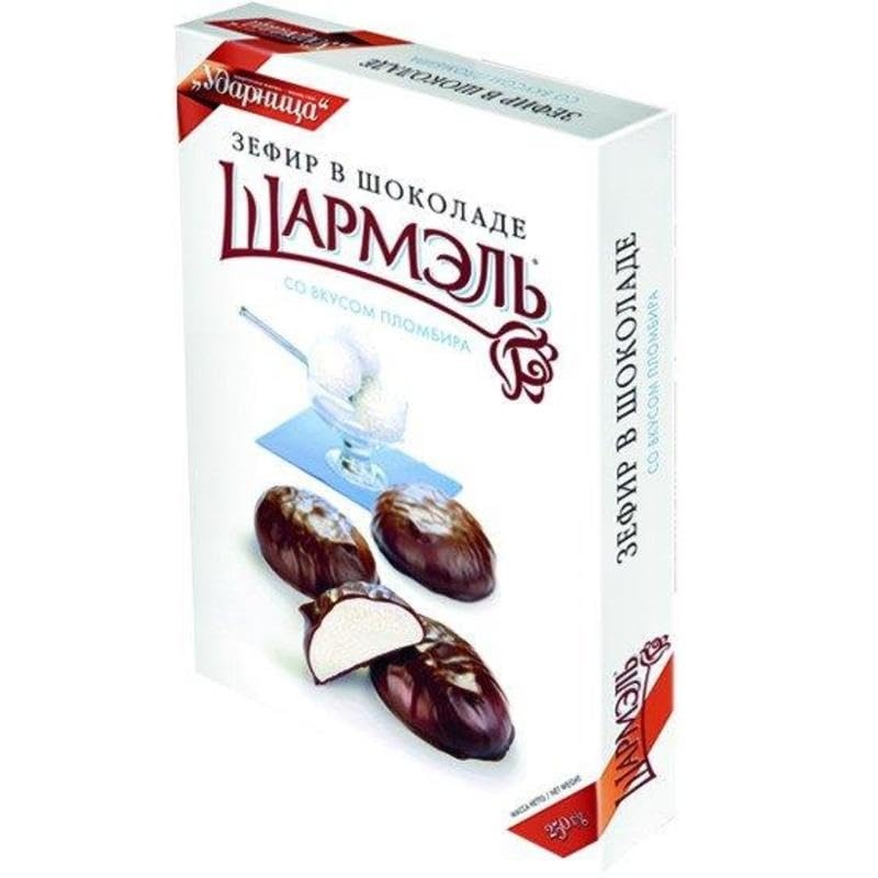 Udarnitsa Sharmel Chocolate Glazed Zefir (Marshmallow) Ice Cream (Plombir) Flavor 8.82 Oz / 250 G - Set Of 2