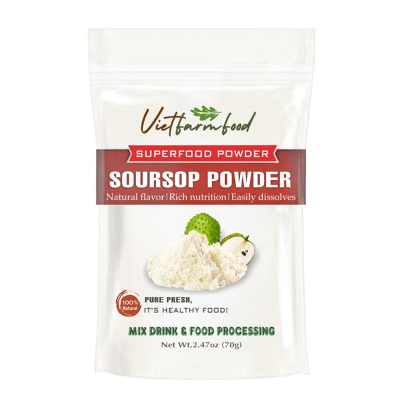 VIETFARMFOOD Soursop Powder 2.47 Oz (70g) - 100% Pure, Sugar-Free Freeze-Dried Extract for Smoothies, Cocktails, and Baking.