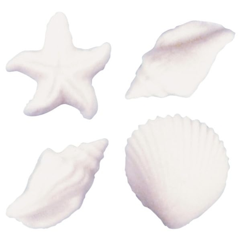 White Seashell, Conch, And Starfish Edible Sugar Cake Toppers, 12 Count
