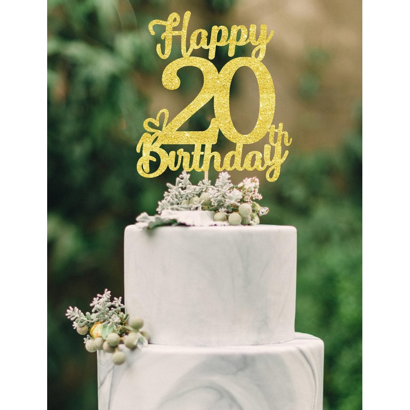 20 Birthday Cake Toppers-Gold Glitter, Twenty Cake Topper, 20 Cake Toppers, 20Th Birthday Decorations,20Th Birthday Cake Topper,